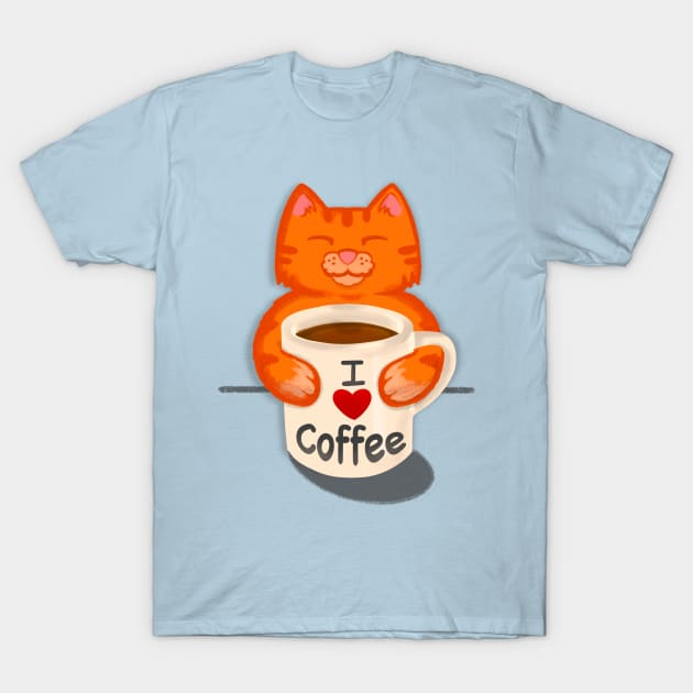 Cat Sipping Coffee I LOVE COFFEE T-Shirt by SusanaDesigns